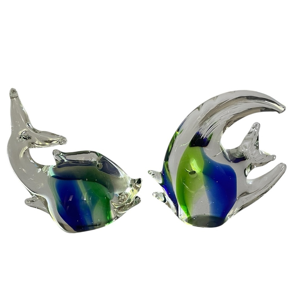 Murano crystal Fish Figurine Set - Green and Blue